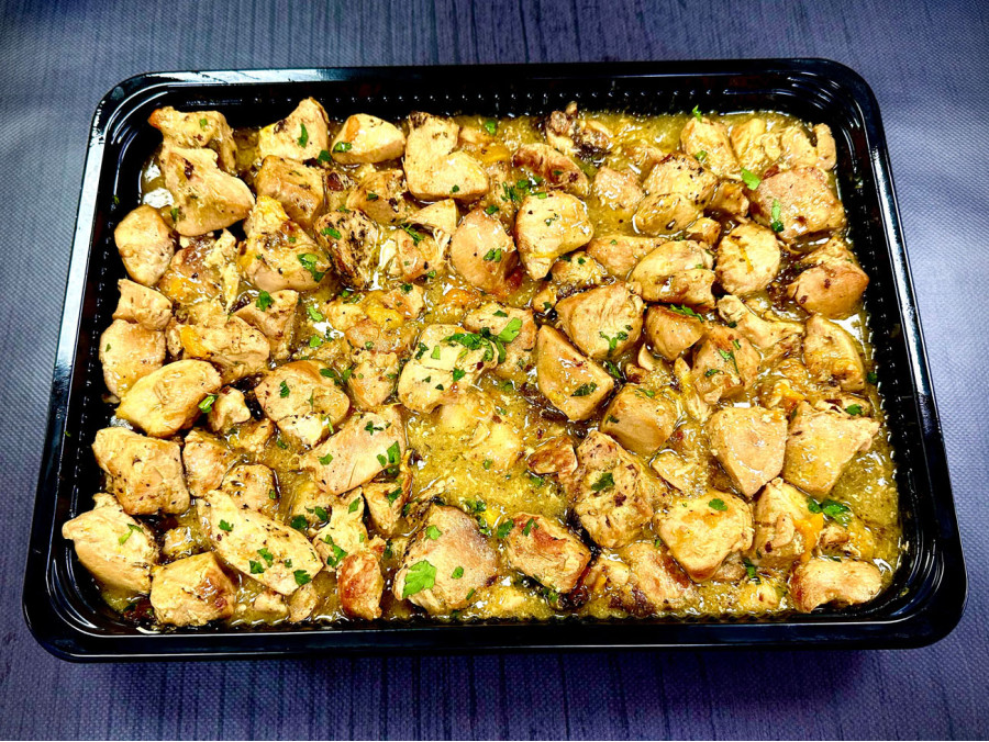 Μπουκίτσες κοτόπουλο λεμονάτο με ελαφριά σάλτσα μουστάρδας και λαχανικά για 10 άτομα